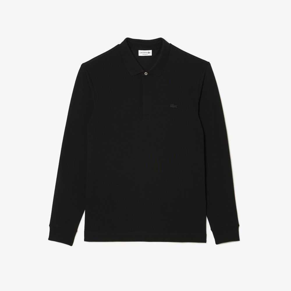 Black Lacoste Smart Paris long sleeve stretch cotton Polo | ADGFJZ-734