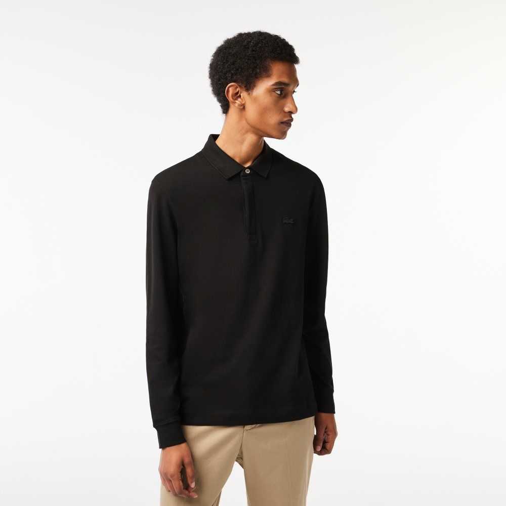 Black Lacoste Smart Paris long sleeve stretch cotton Polo | ADGFJZ-734