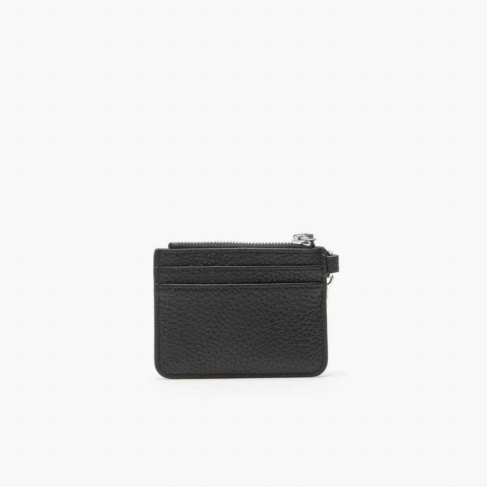 Black Lacoste Snap Hook Grained Leather Card Holder | VDETZM-438