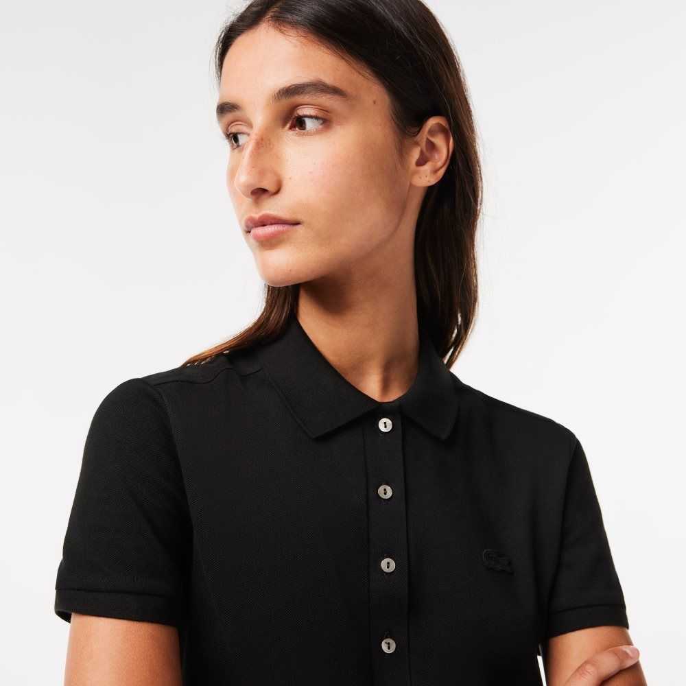 Black Lacoste Stretch Cotton Pique Polo Dress | YGIEPA-362