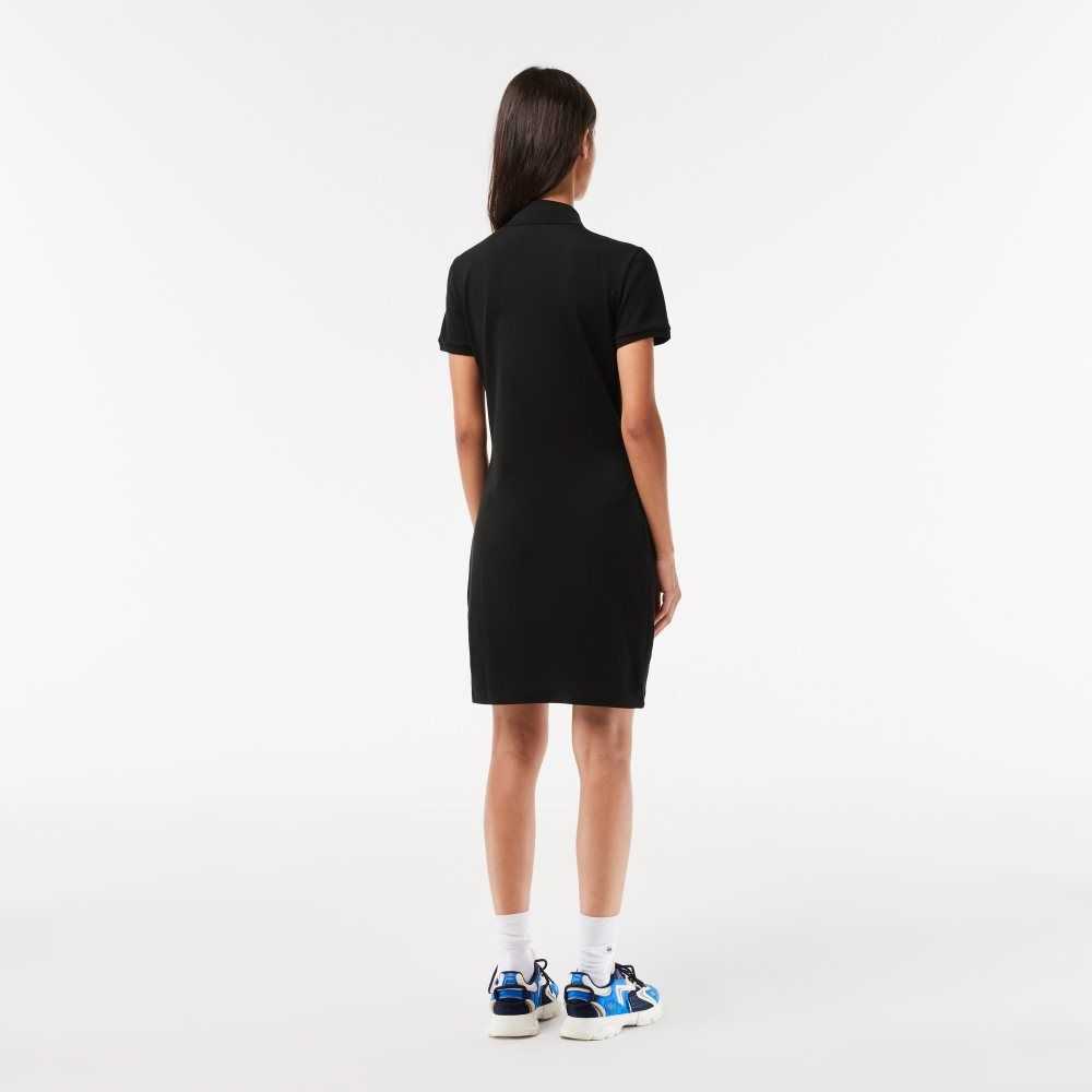 Black Lacoste Stretch Cotton Pique Polo Dress | YGIEPA-362