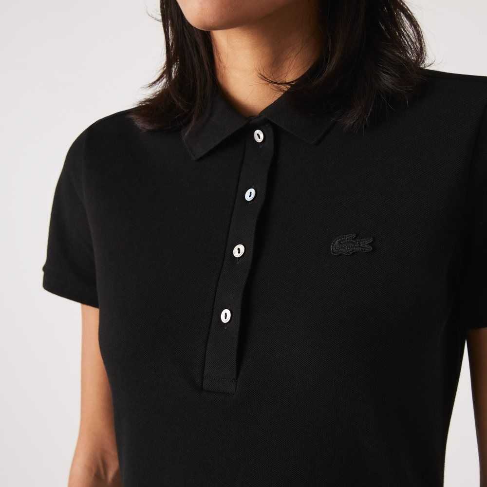 Black Lacoste Stretch Cotton Pique Polo Dress | YGIEPA-362