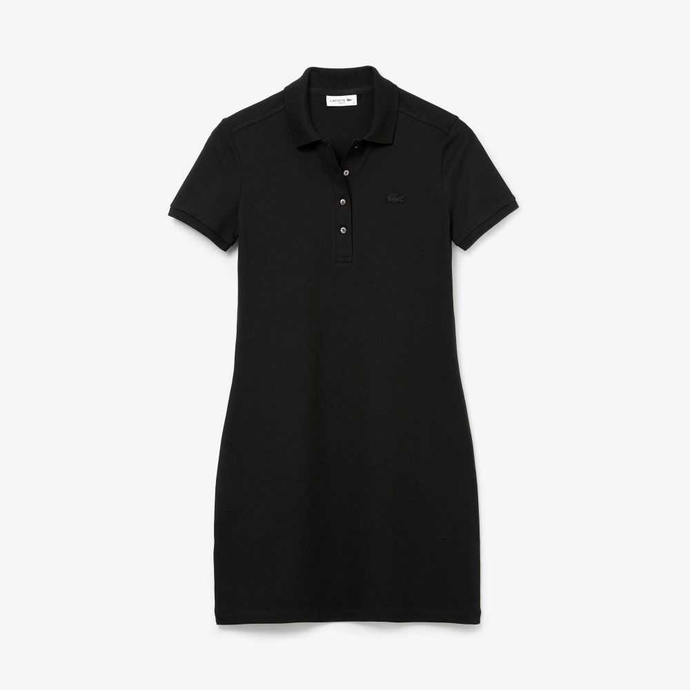 Black Lacoste Stretch Cotton Pique Polo Dress | YGIEPA-362