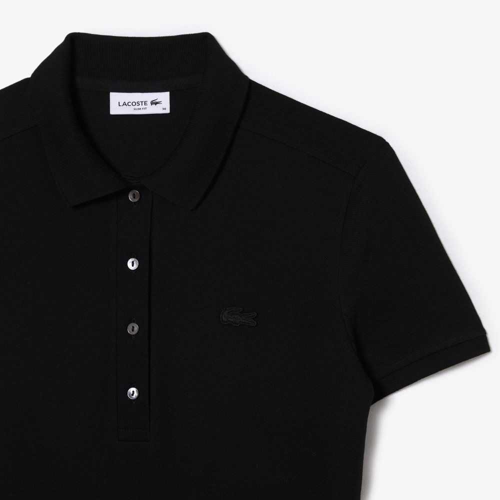 Black Lacoste Stretch Cotton Pique Polo Dress | YGIEPA-362