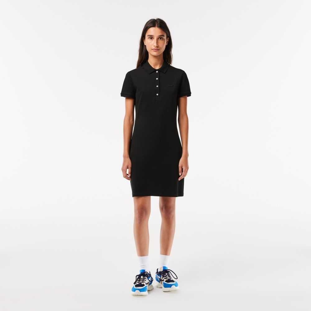 Black Lacoste Stretch Cotton Pique Polo Dress | YGIEPA-362