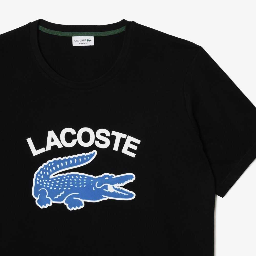 Black Lacoste Tall Fit Contrast Logo T-Shirt | NHPIMD-469