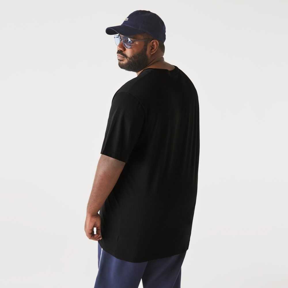 Black Lacoste Tall Fit Ribbed V-Neck Cotton Polo Shirt | LUZEAH-751