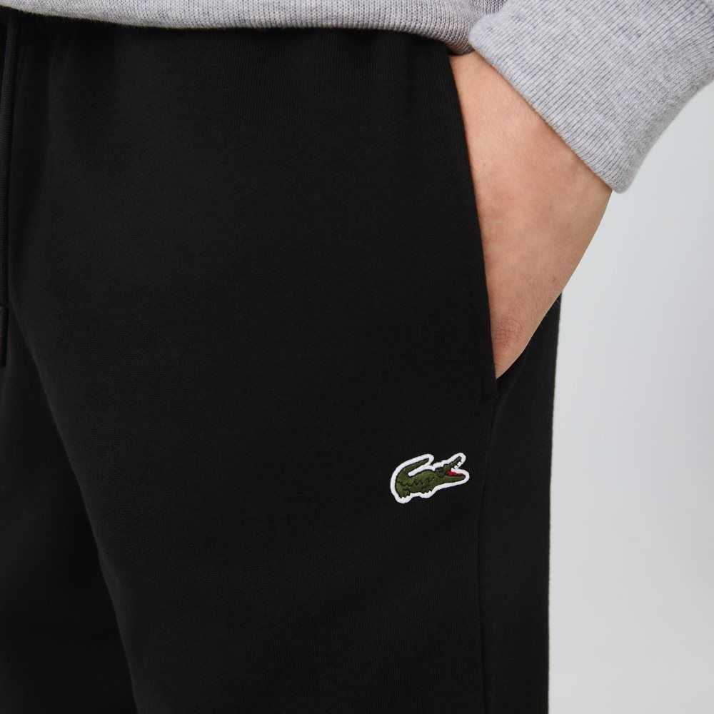 Black Lacoste Tapered Fit Fleece Trackpants | WGKNRY-215