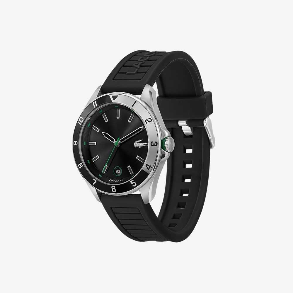 Black Lacoste Tiebreaker 3 Hands Black Silicone Watch | ULFVCQ-508