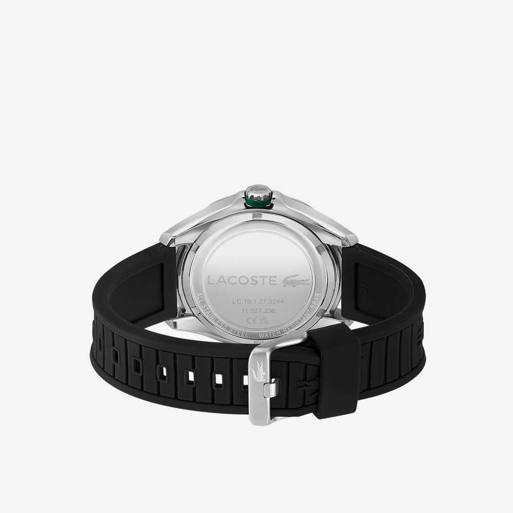 Black Lacoste Tiebreaker 3 Hands Black Silicone Watch | ULFVCQ-508