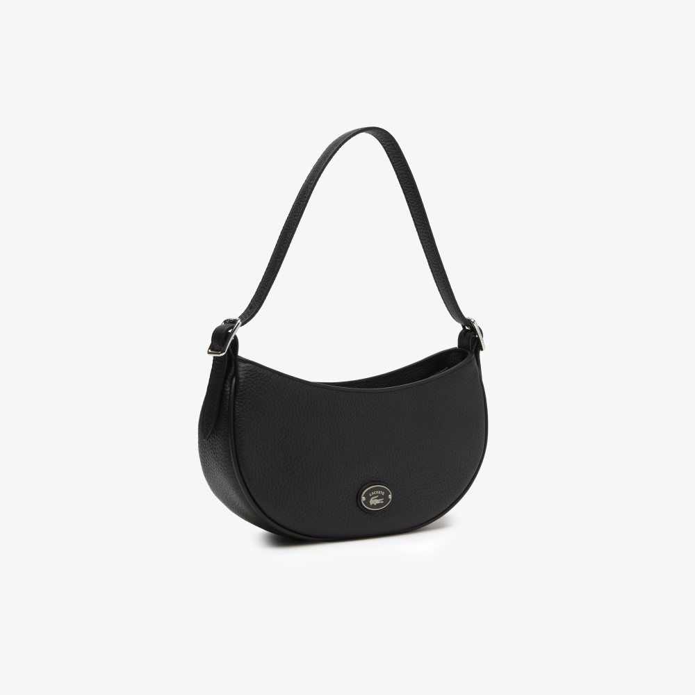 Black Lacoste Top Grain Leather Halfmoon Bag | WNUTDR-398