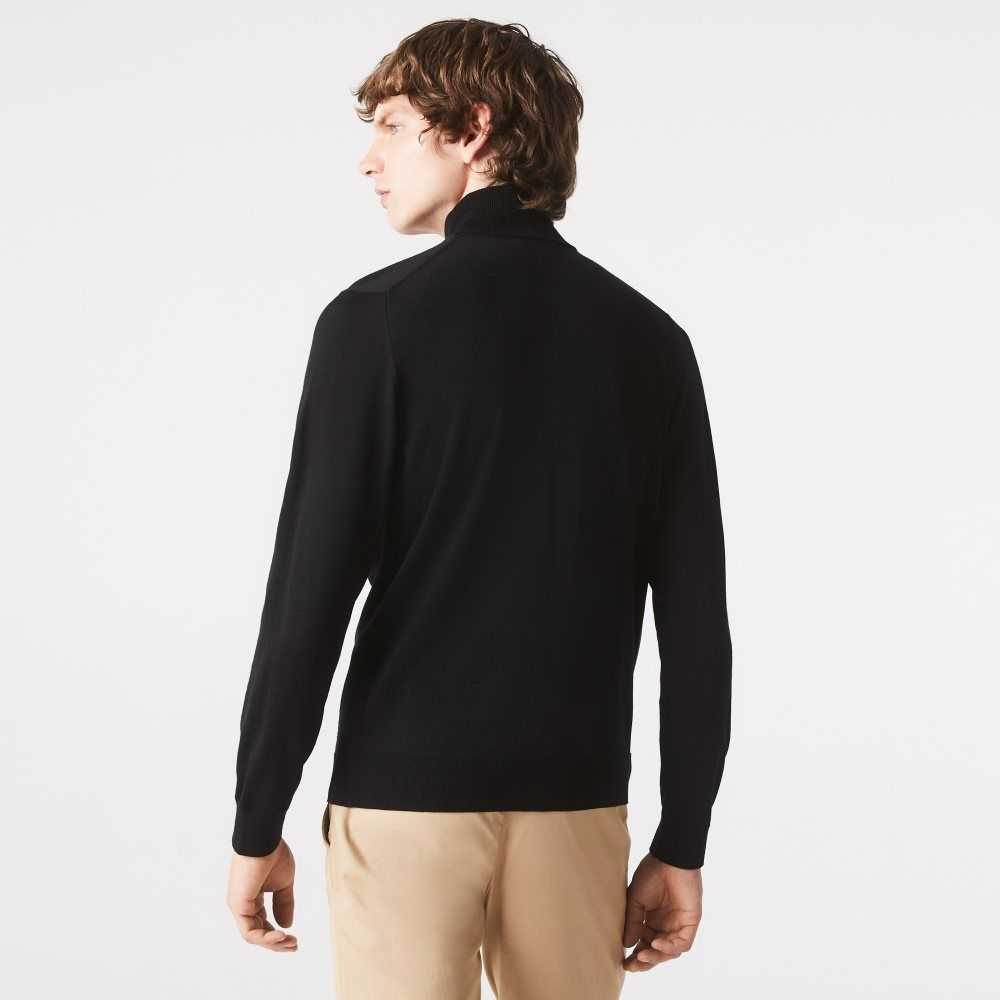 Black Lacoste Turtleneck Merino Wool Sweater | CKNILU-192