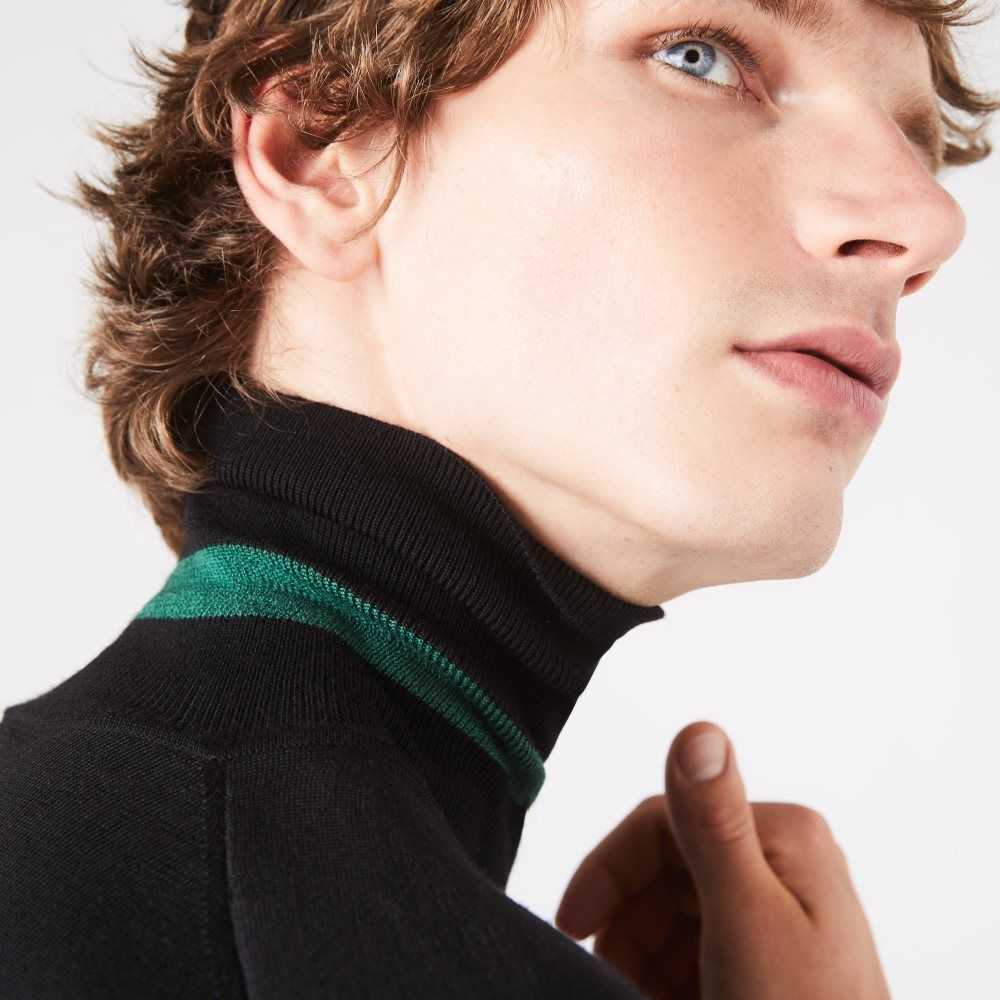 Black Lacoste Turtleneck Merino Wool Sweater | CKNILU-192