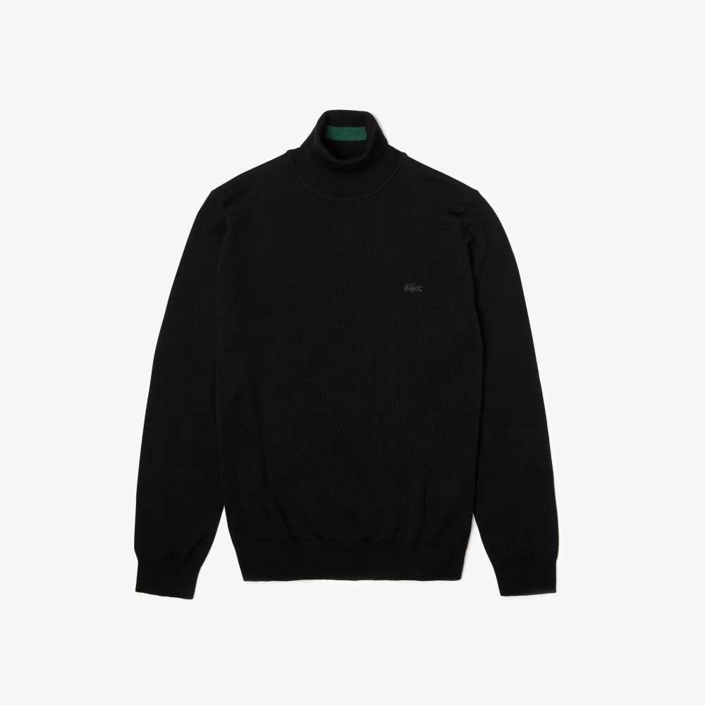 Black Lacoste Turtleneck Merino Wool Sweater | CKNILU-192