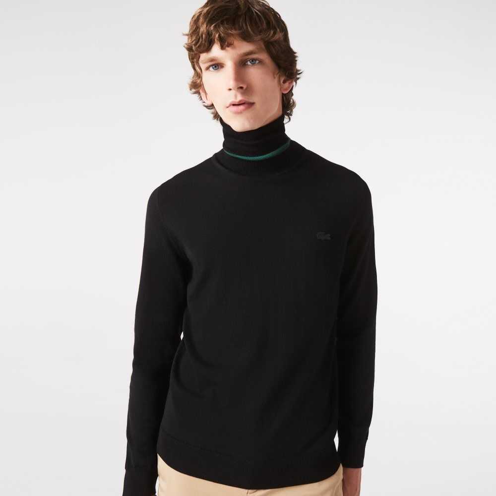 Black Lacoste Turtleneck Merino Wool Sweater | CKNILU-192