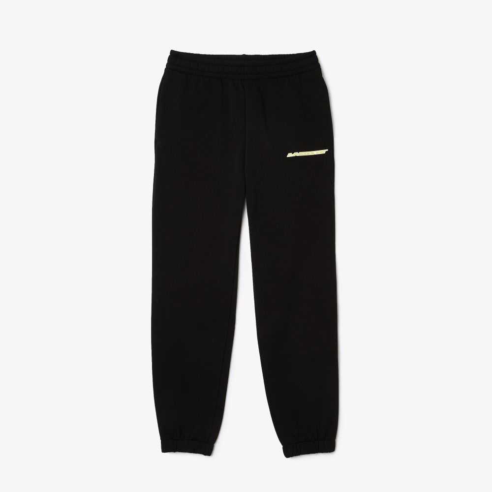 Black Lacoste Unbrushed Flannel Joggers | QRVABY-810