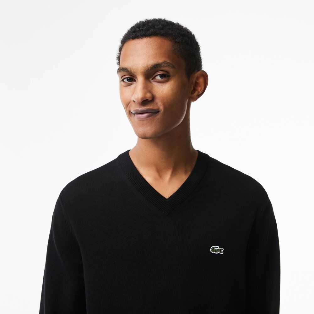 Black Lacoste V-Neck Organic Cotton Sweater | PNDBOX-817