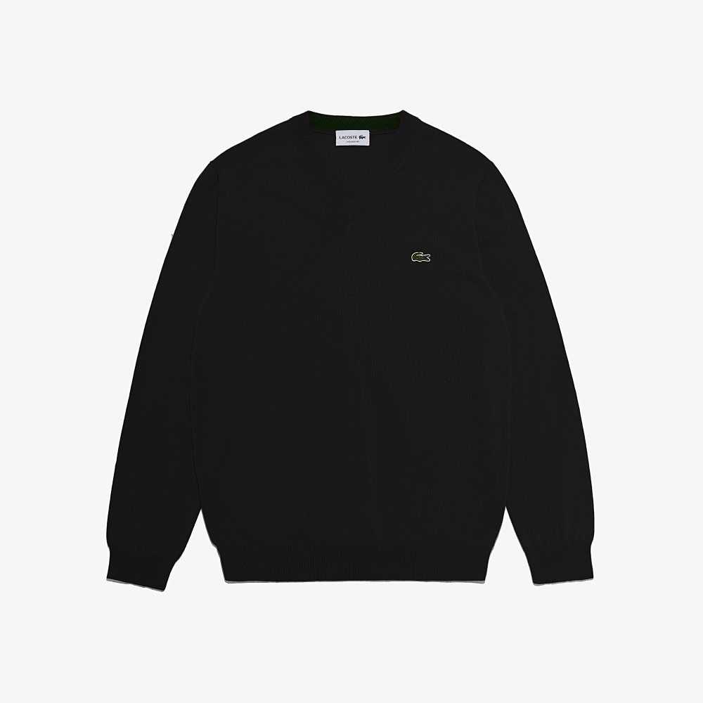 Black Lacoste V-Neck Organic Cotton Sweater | PNDBOX-817