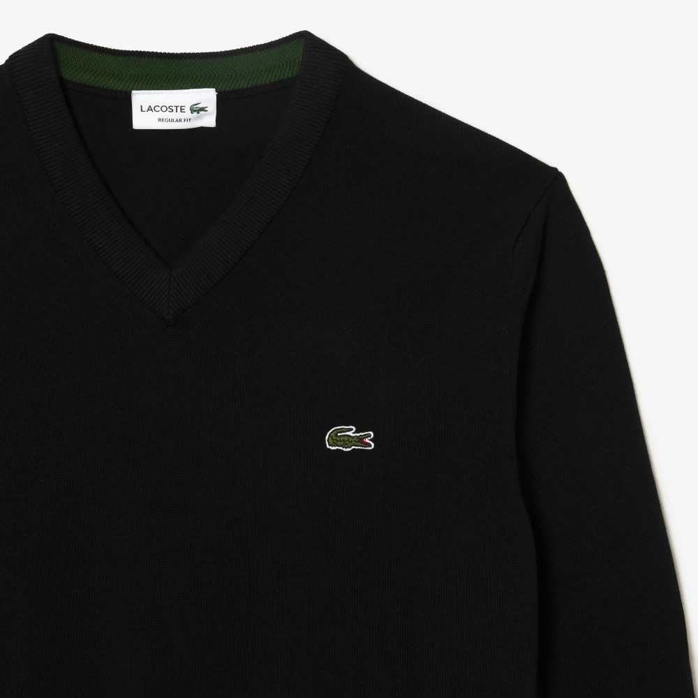 Black Lacoste V-Neck Organic Cotton Sweater | PNDBOX-817