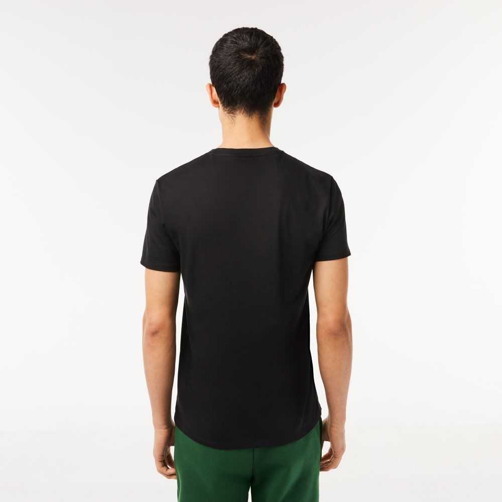 Black Lacoste V-Neck Pima Cotton Jersey T-Shirt | NAJVSK-498