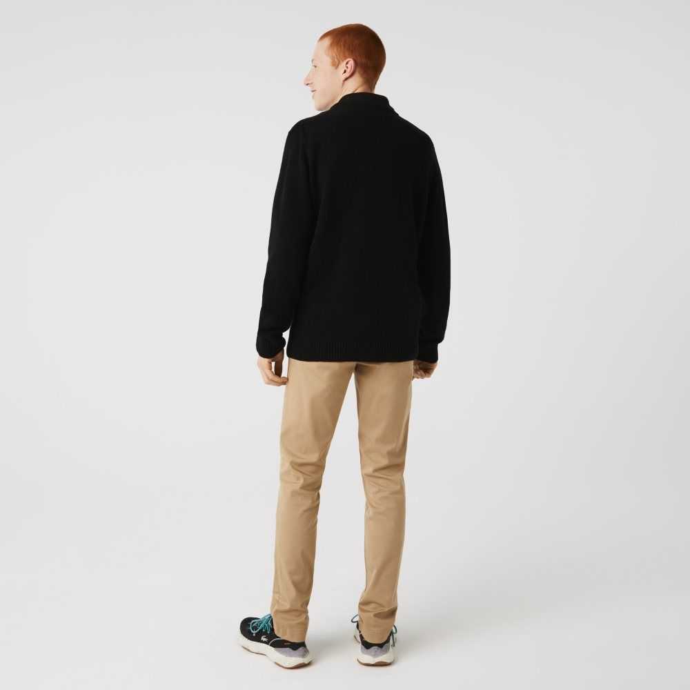 Black Lacoste V-Neck Wool Sweater | KXTONU-564