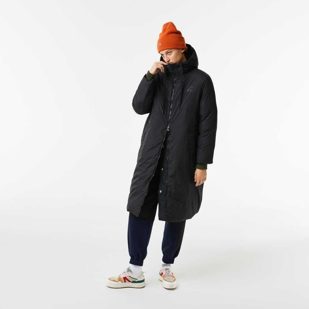 Black Lacoste Water-Repellent Long Jacket | NCRKWI-403