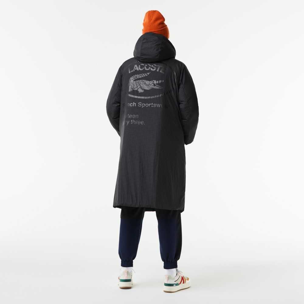 Black Lacoste Water-Repellent Long Jacket | NCRKWI-403