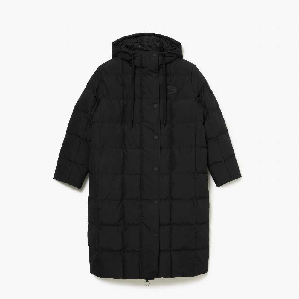 Black Lacoste Water-Repellent Long Jacket | NCRKWI-403