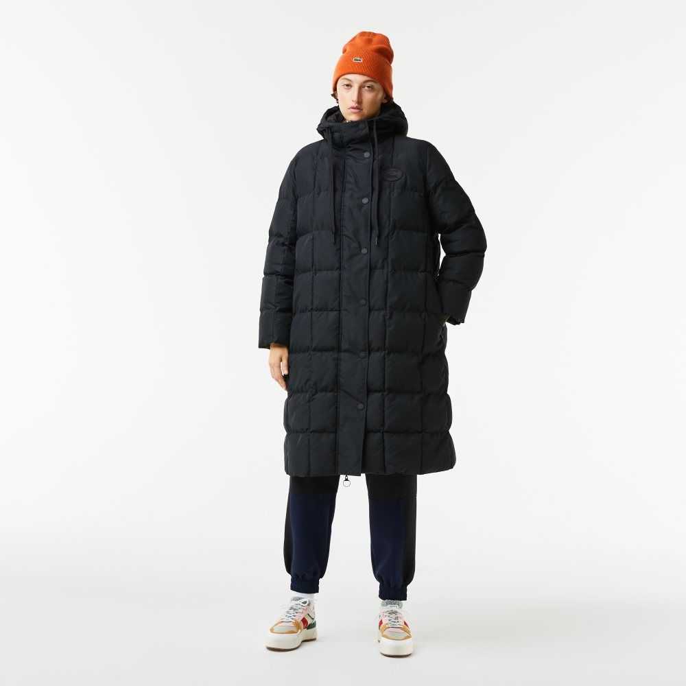 Black Lacoste Water-Repellent Long Jacket | NCRKWI-403