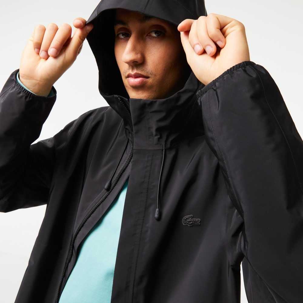 Black Lacoste Waterproof Short Track Jacket | UPZGDY-692