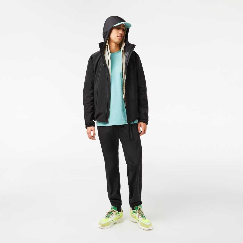 Black Lacoste Waterproof Short Track Jacket | UPZGDY-692