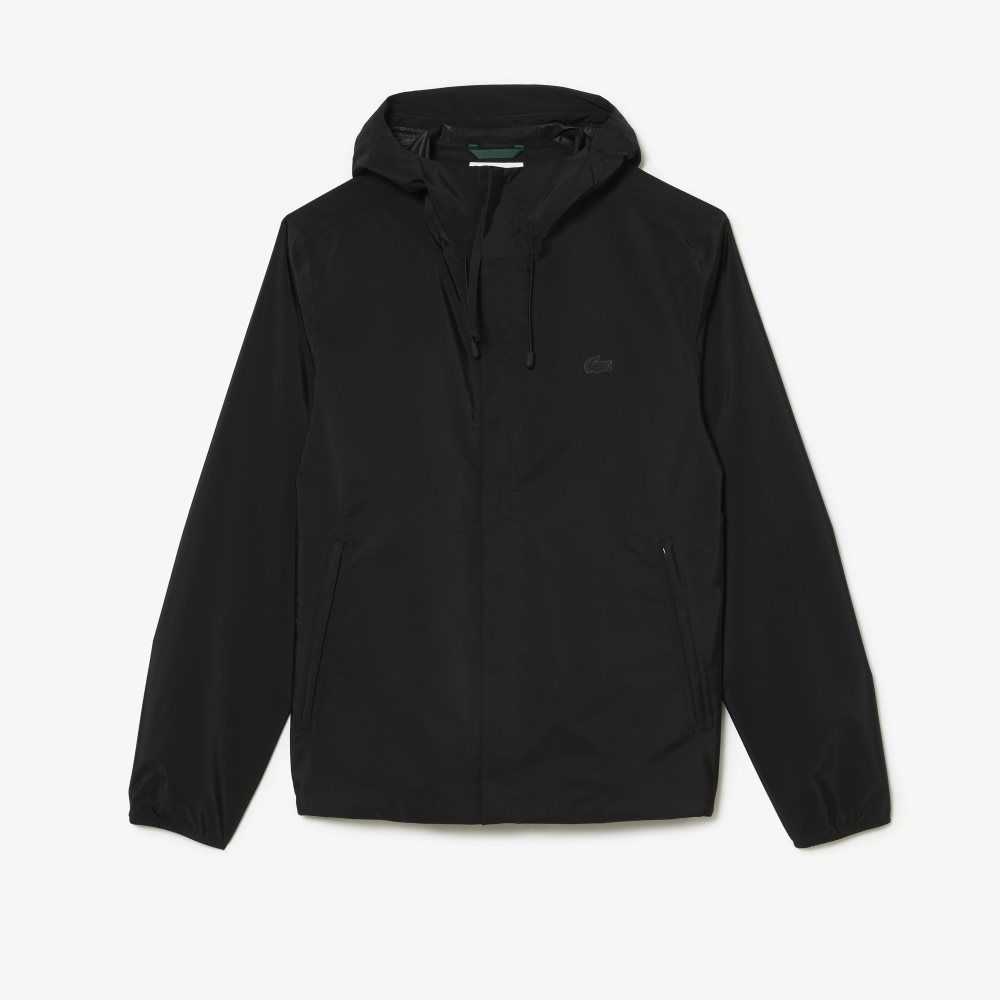 Black Lacoste Waterproof Short Track Jacket | UPZGDY-692