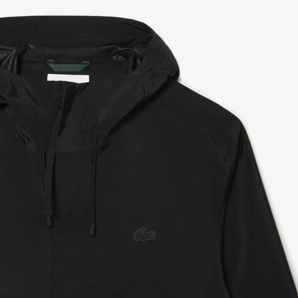 Black Lacoste Waterproof Short Track Jacket | UPZGDY-692