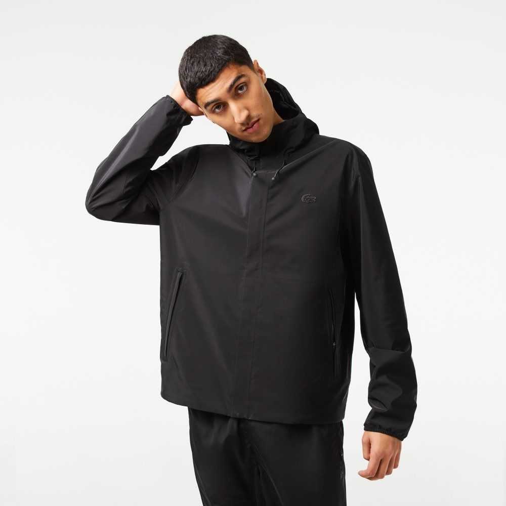 Black Lacoste Waterproof Short Track Jacket | UPZGDY-692