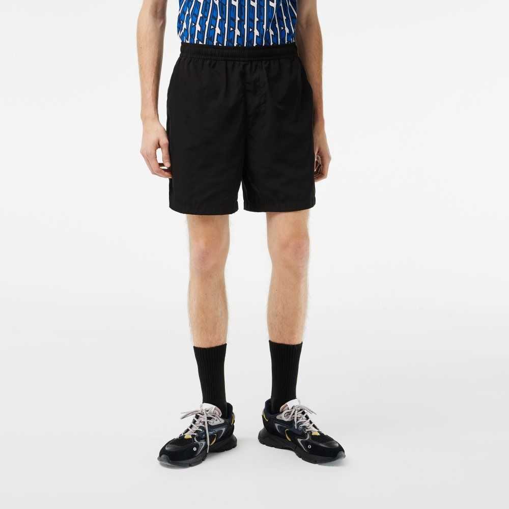 Black Lacoste Waterproof Shorts | AVUHTQ-910