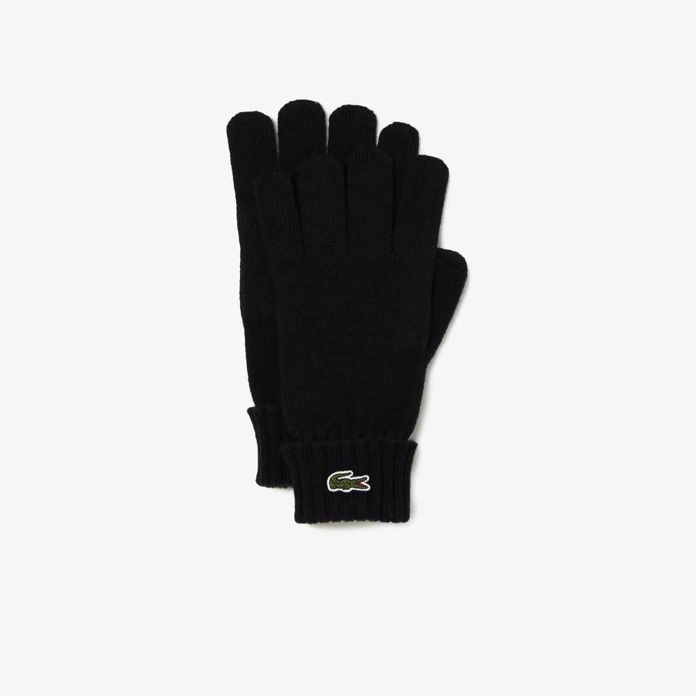 Black Lacoste Wool Jersey Gloves | DOPKRJ-058