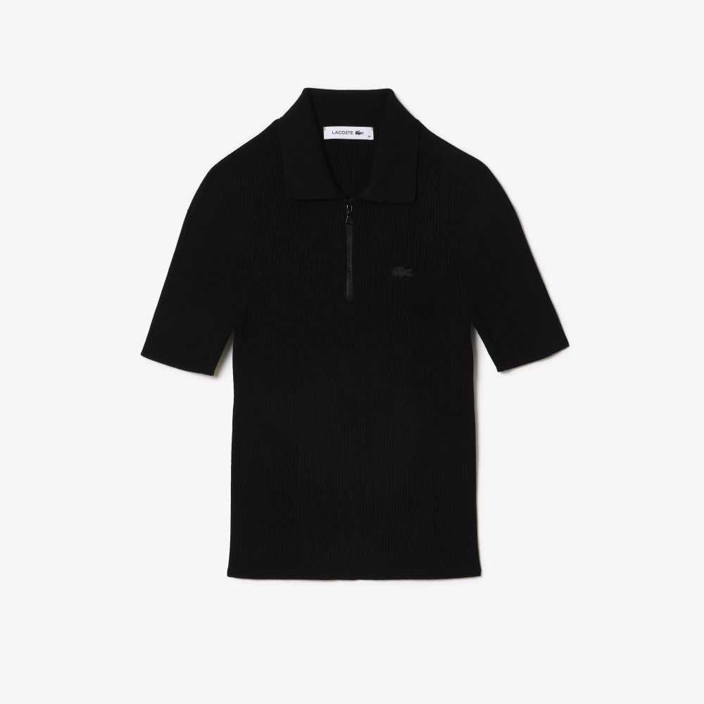 Black Lacoste Zipped Knit Polo | LGUECV-148