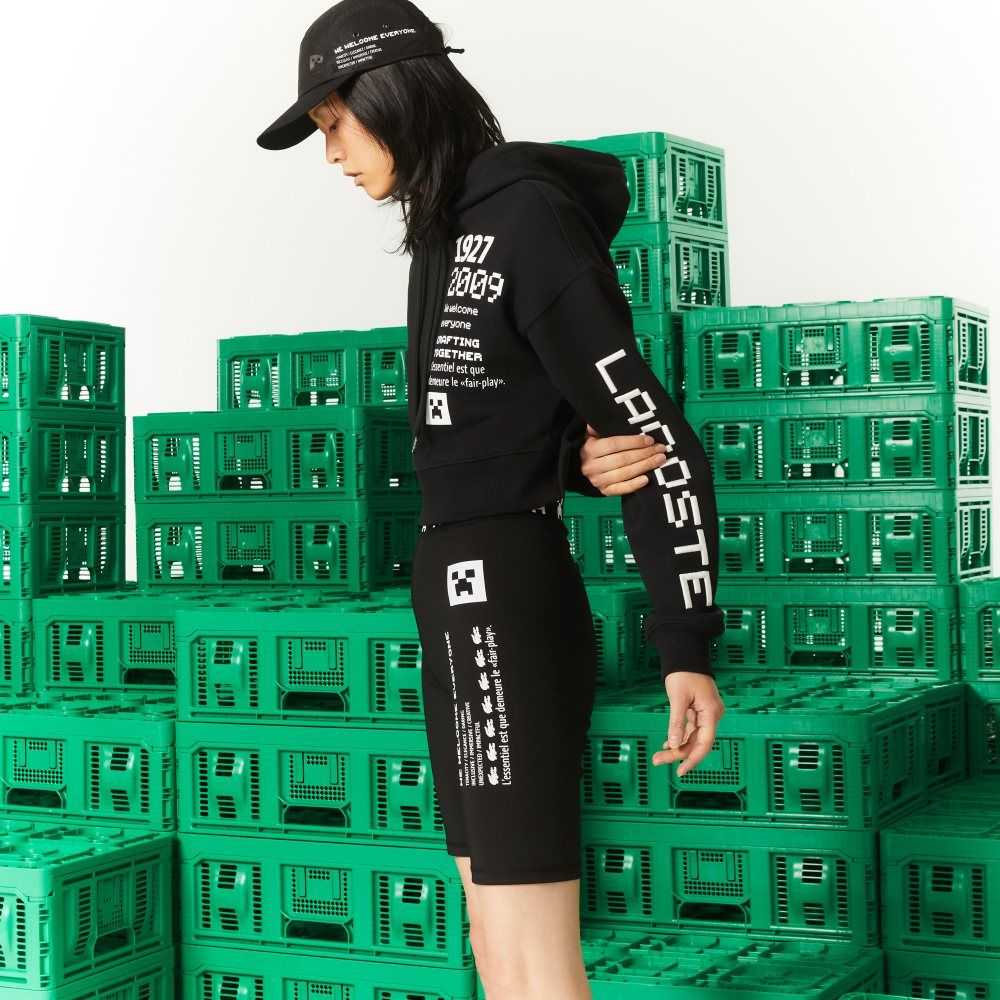 Black Lacoste x Minecraft Oversized Fleece Hoodie | CJQOFY-804