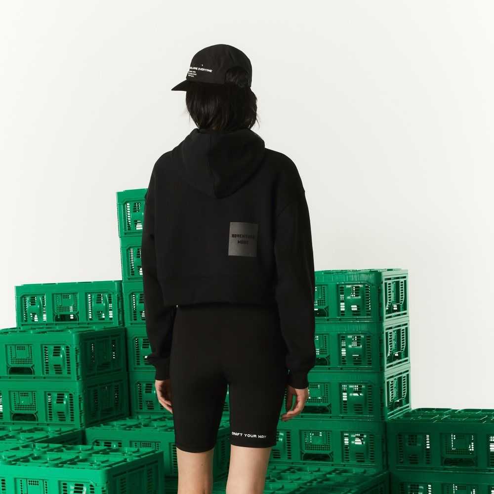 Black Lacoste x Minecraft Oversized Fleece Hoodie | CJQOFY-804