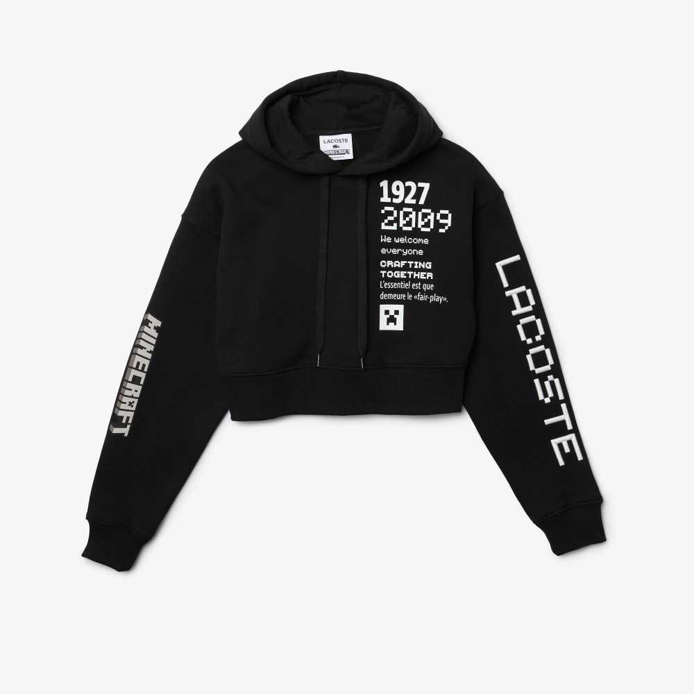 Black Lacoste x Minecraft Oversized Fleece Hoodie | CJQOFY-804