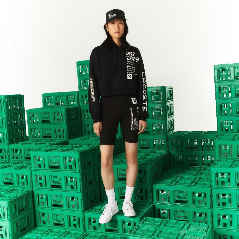 Black Lacoste x Minecraft Oversized Fleece Hoodie | CJQOFY-804