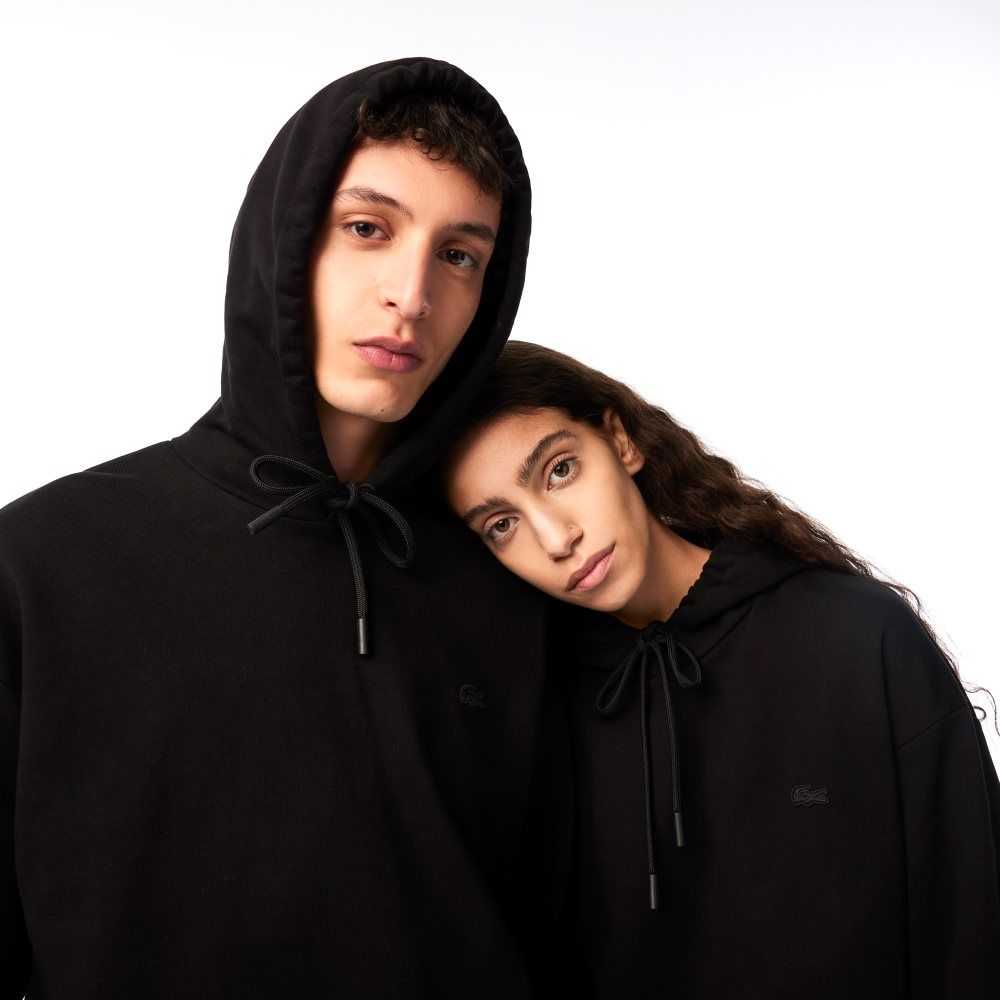 Black Lacoste x Netflix Loose Fit Hoodie | LKRNXZ-382