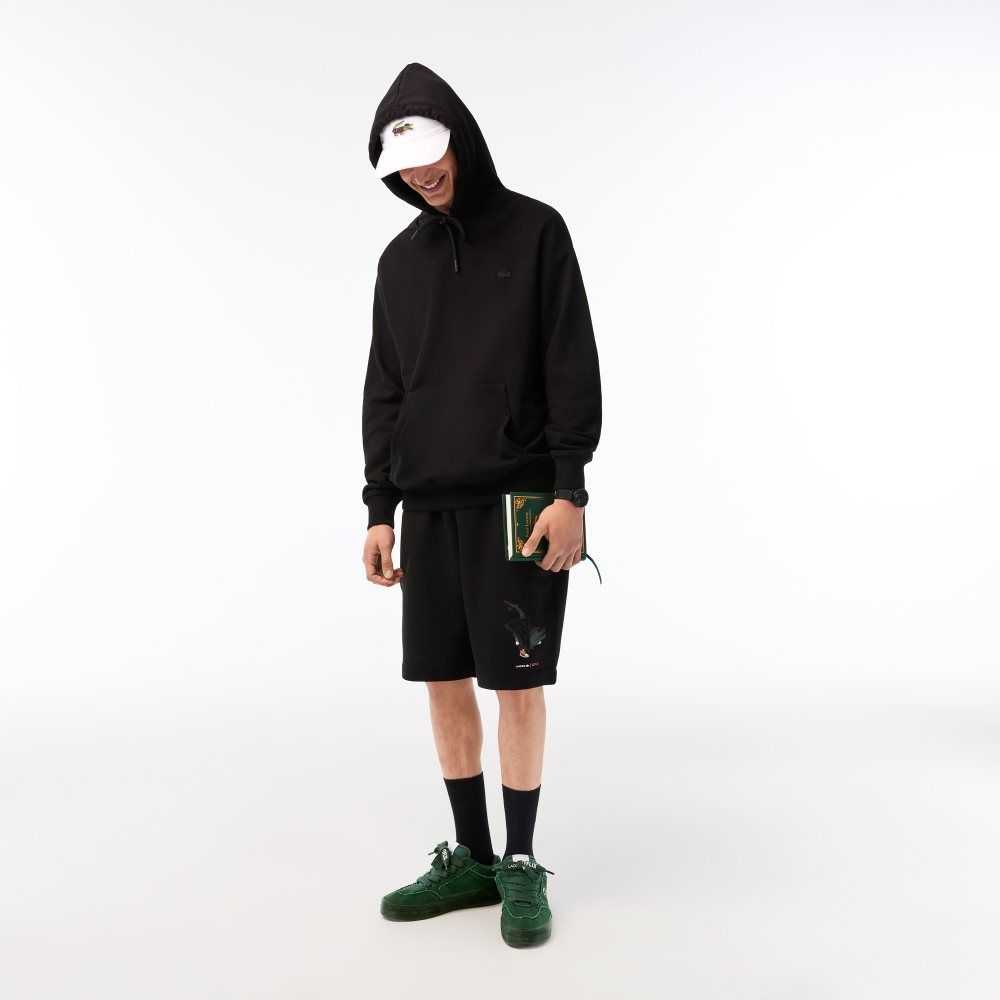 Black Lacoste x Netflix Loose Fit Hoodie | LKRNXZ-382