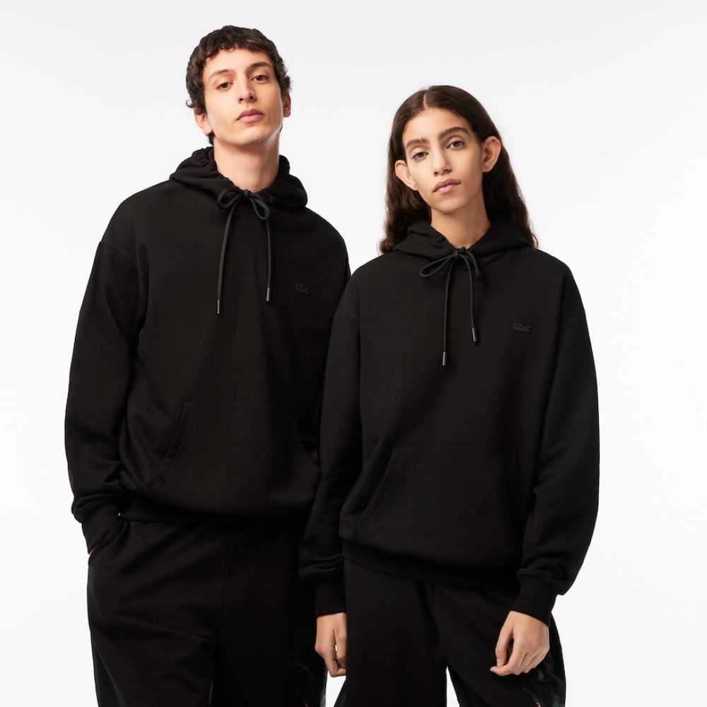 Black Lacoste x Netflix Loose Fit Hoodie | LKRNXZ-382