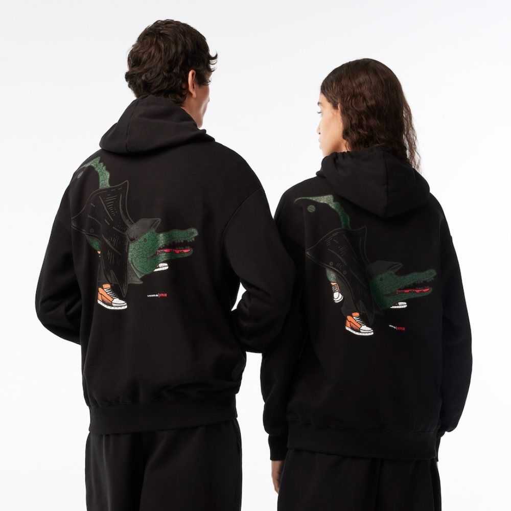 Black Lacoste x Netflix Loose Fit Hoodie | PMLDSV-034