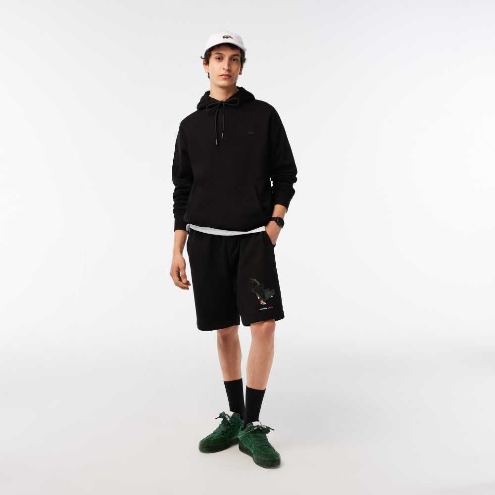 Black Lacoste x Netflix Organic Cotton Fleece Shorts | KTUEND-489