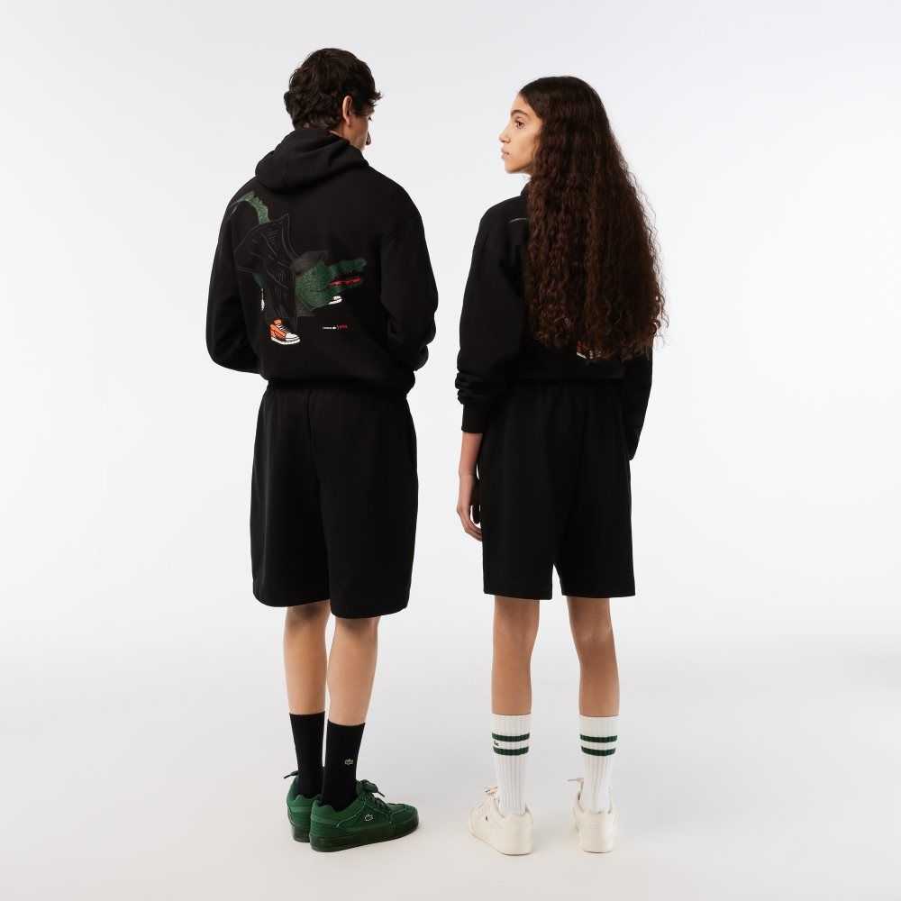 Black Lacoste x Netflix Organic Cotton Fleece Shorts | KTUEND-489