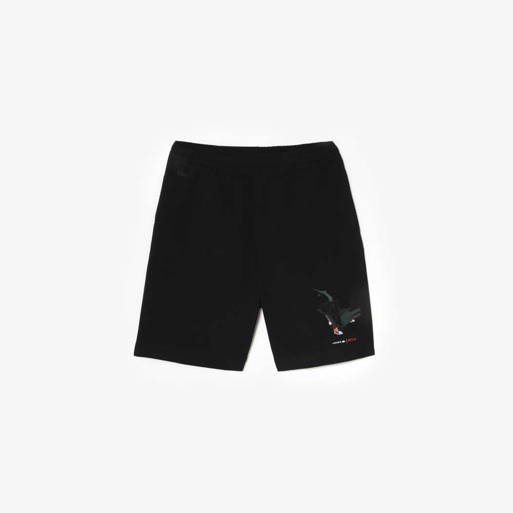 Black Lacoste x Netflix Organic Cotton Fleece Shorts | KTUEND-489