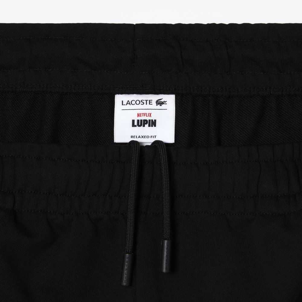 Black Lacoste x Netflix Organic Cotton Fleece Shorts | KTUEND-489