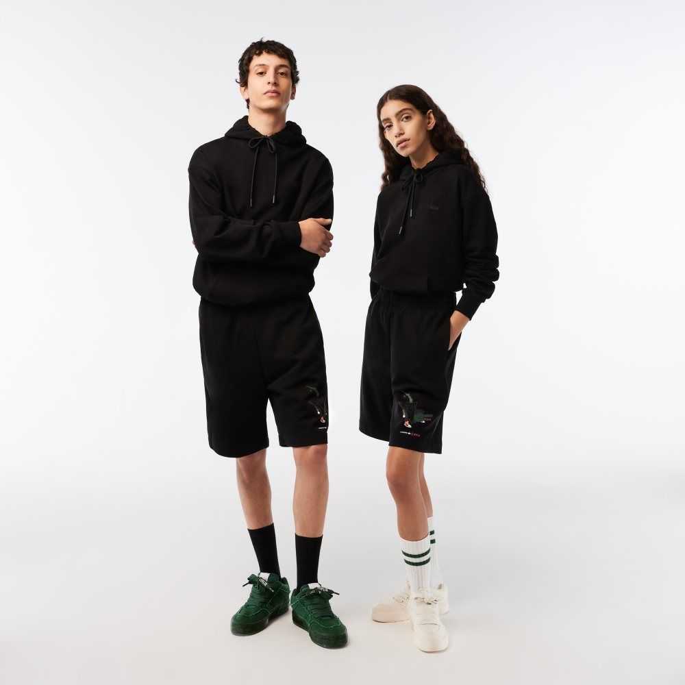 Black Lacoste x Netflix Organic Cotton Fleece Shorts | KTUEND-489